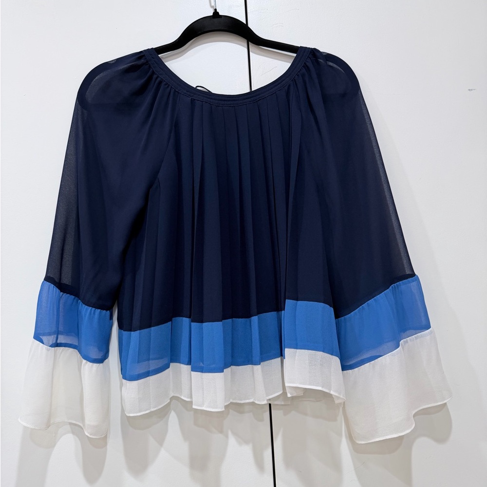 Joie Blue Pleated Peasant Sheer Blouse Whimsy Dainty Fairy Romantic Size XS